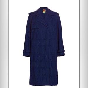 💙 Farm Rio Eyelet Cotton Double-Breasted Trench Coat